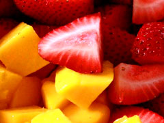 Strawberries and mangoes make a great fruit-flavored herbal tea.