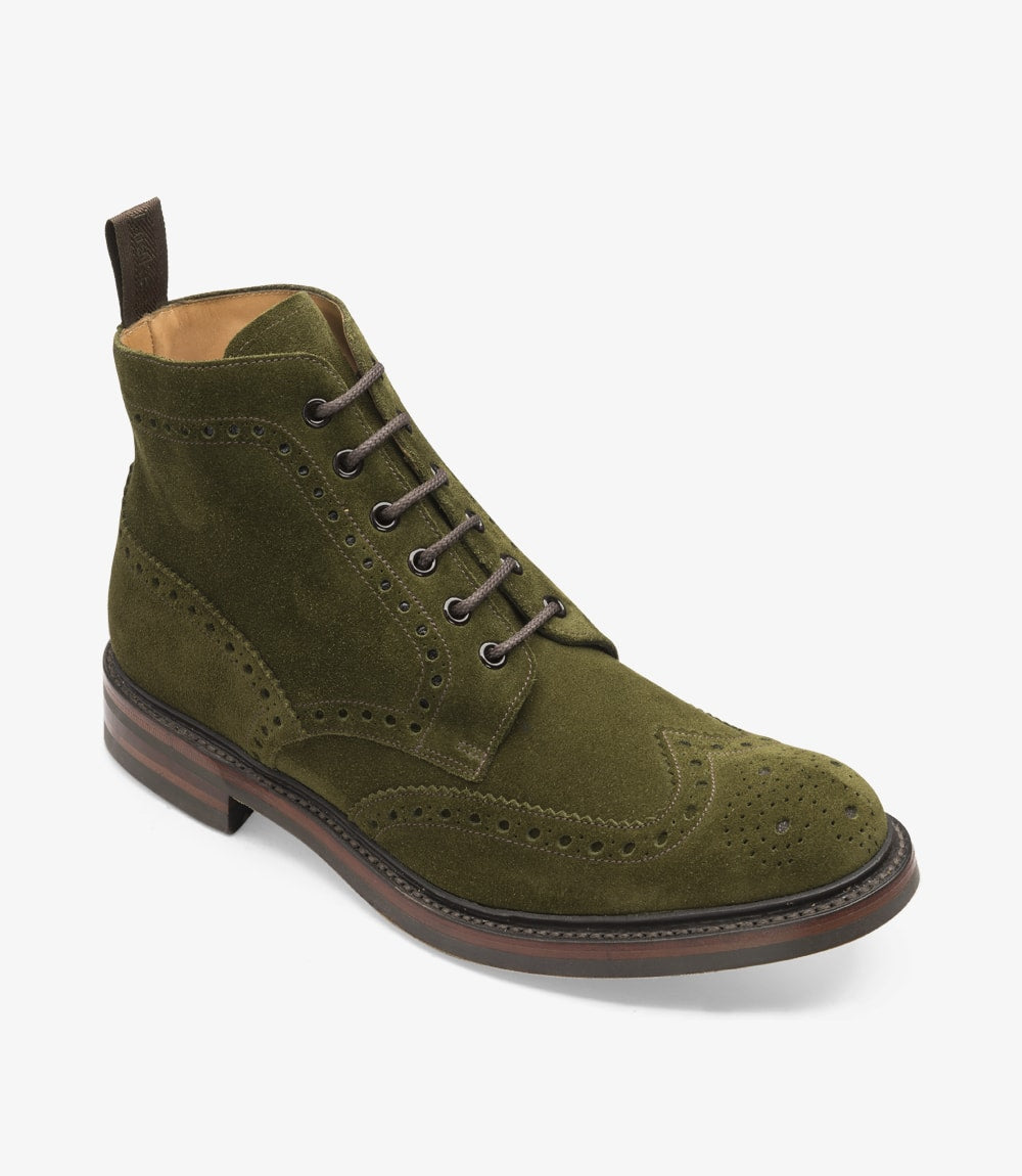 LOAKE Bedale Brogue Boot - Green Suede