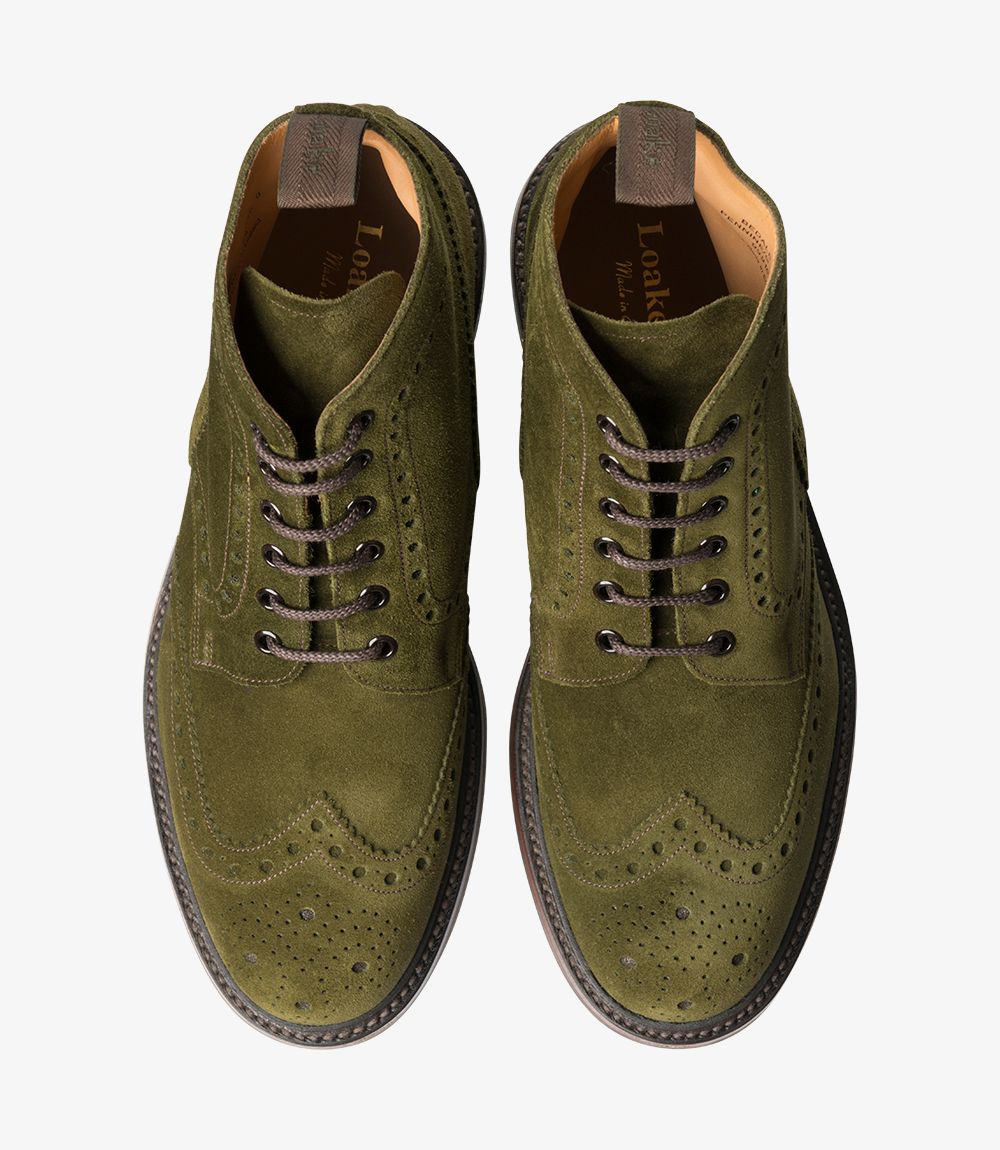 LOAKE Bedale Brogue Boot - Green Suede