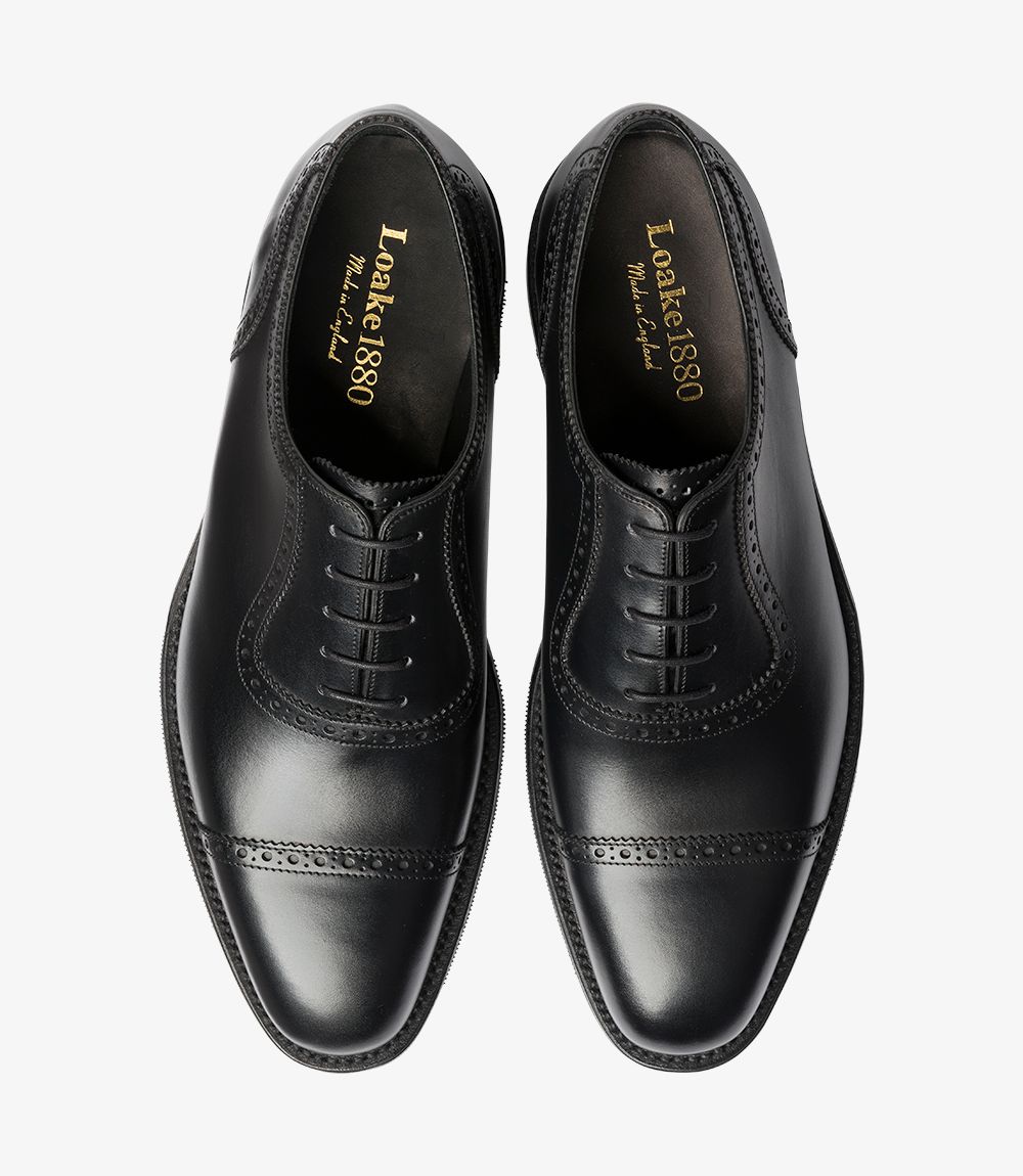 LOAKE - FLEET Premium calf semi brogue Oxford shoe -Black