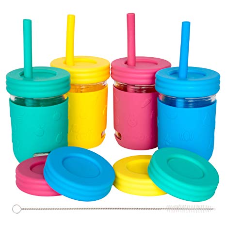 Kids 8oz Glass Mason Jar Cups W Sleeves And Straws Corlich Enterprises