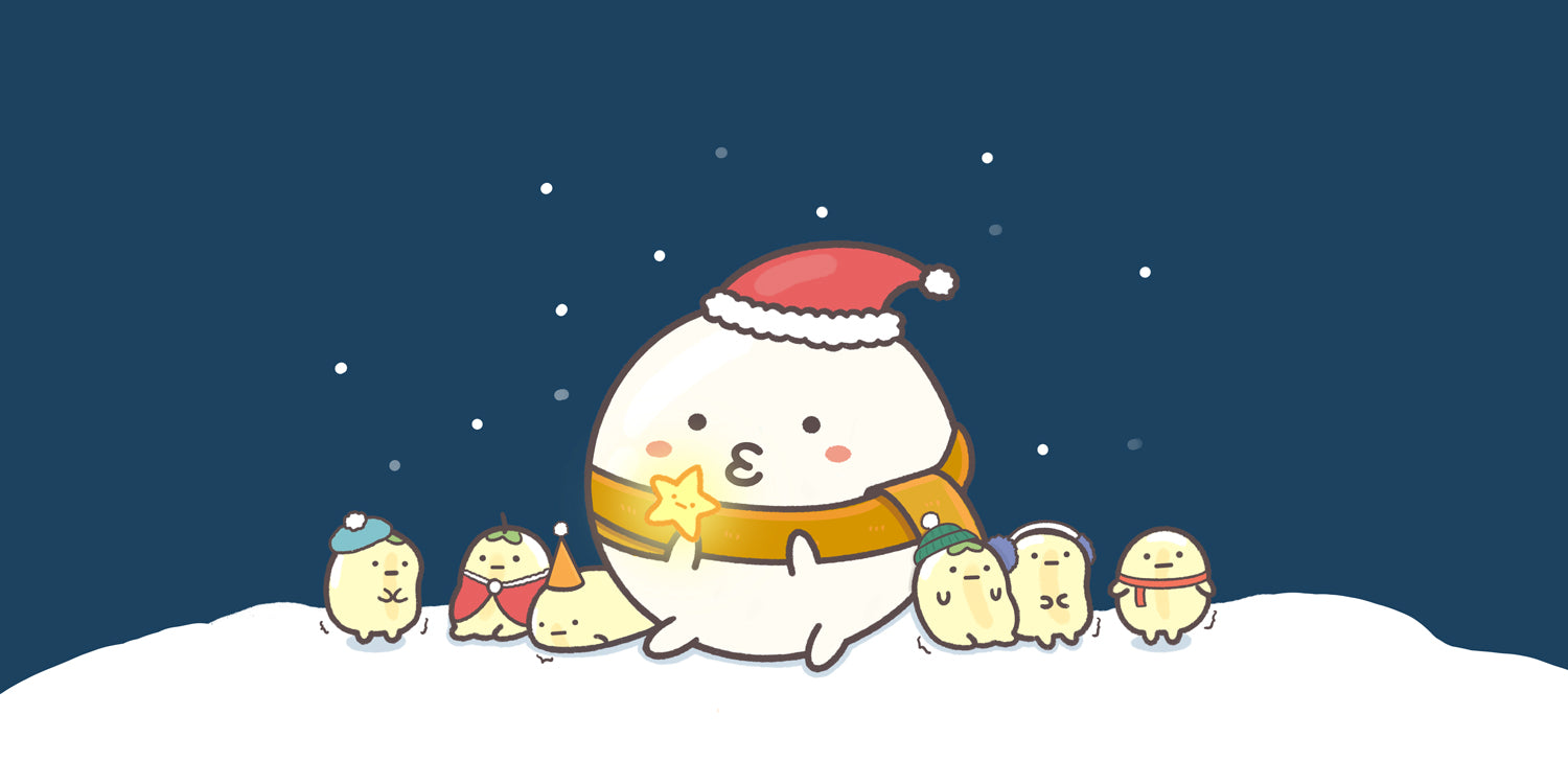 digital illustration of sumoboru bos spending christmas in snow with the soya sides