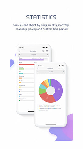 image of productivity phone application called blockytime showing highlighting its ability to keep track of your schedules and also help keep statistics of your time spent