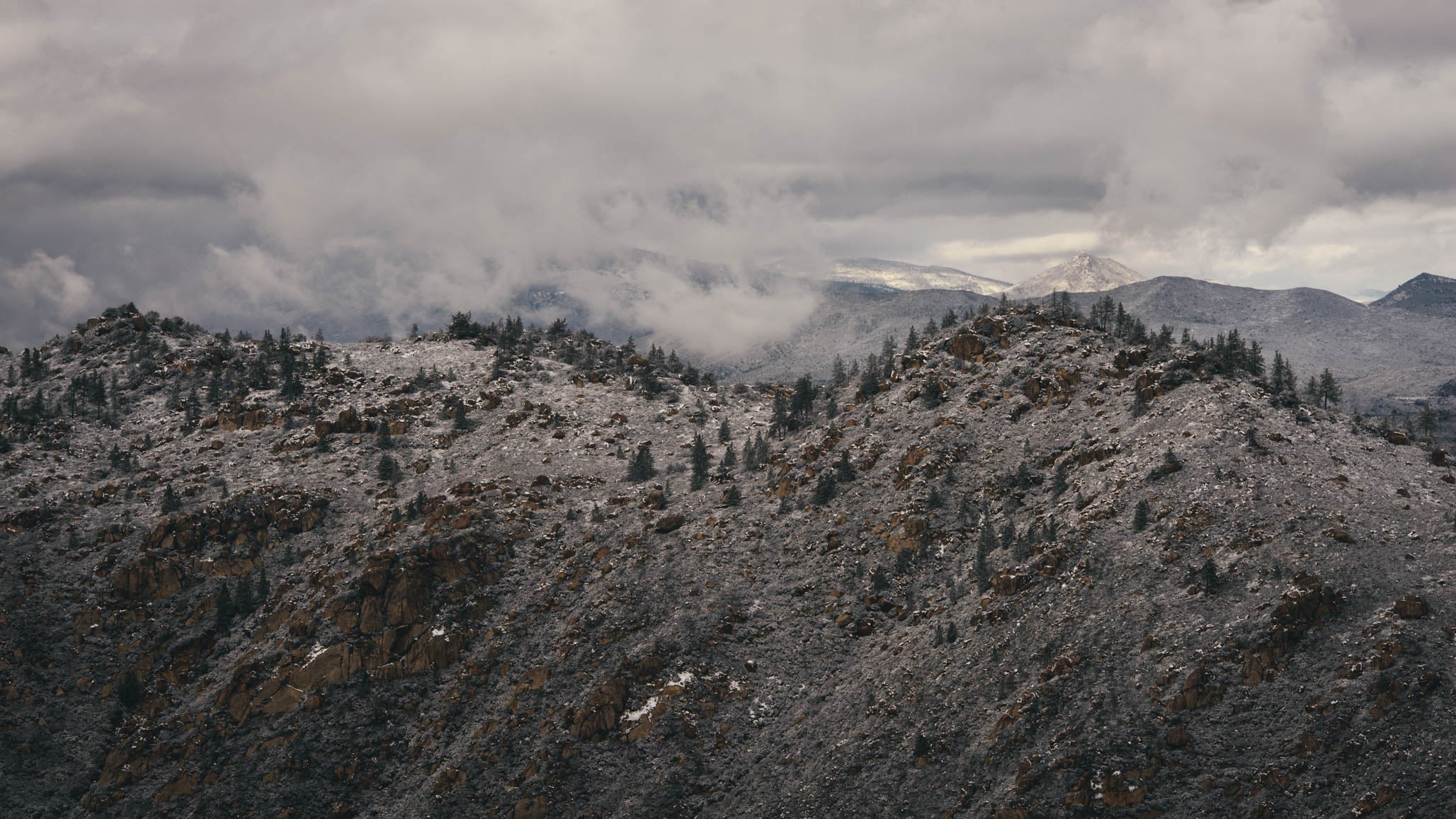 Snow on Corte Madera Mountain and Corral Canyon in the Cleveland National Forest in San Diego