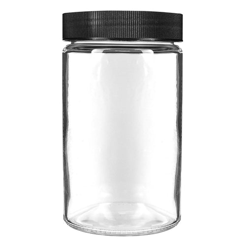 10oz Glass Jars with Black Caps - 14 Grams - 72 Count Glass Containers Screw Lid