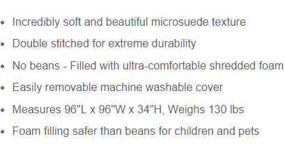 Features of the 8 ft Bean Bag Bed in bullet points