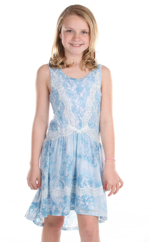 Hannah Banana Serene Blue Lace Trimmed Stretch Knit Dress sz 4 & 5 onl ...