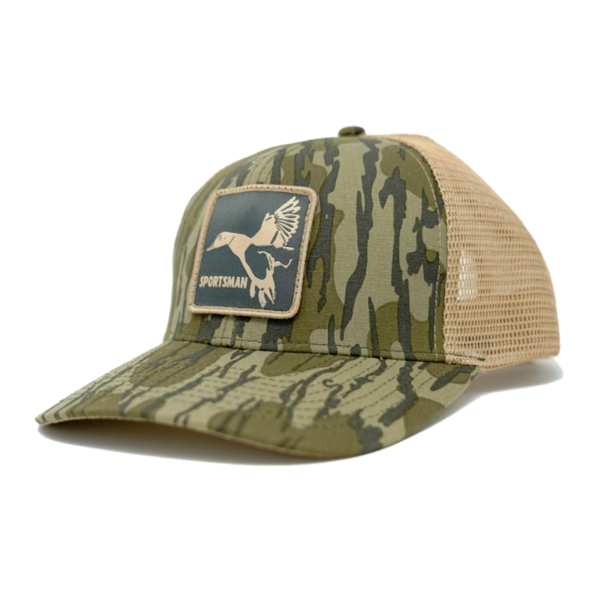 100% Cotton Retro Duck Camo/Rope Mesh Leather Patch Snapback Hat