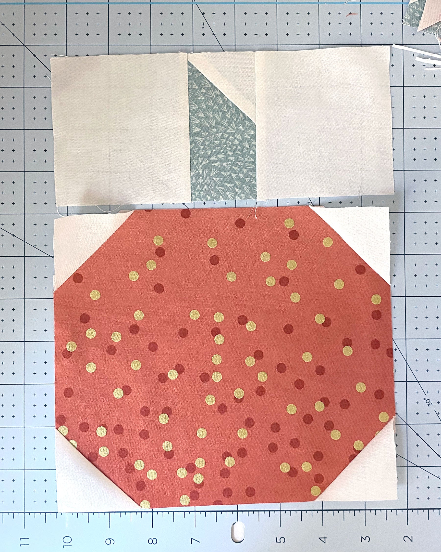 Pumpkin Quilt Block tutorial - sew top and bottom pieces together