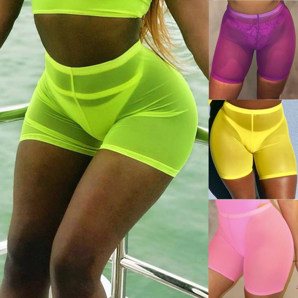 neon purple biker shorts