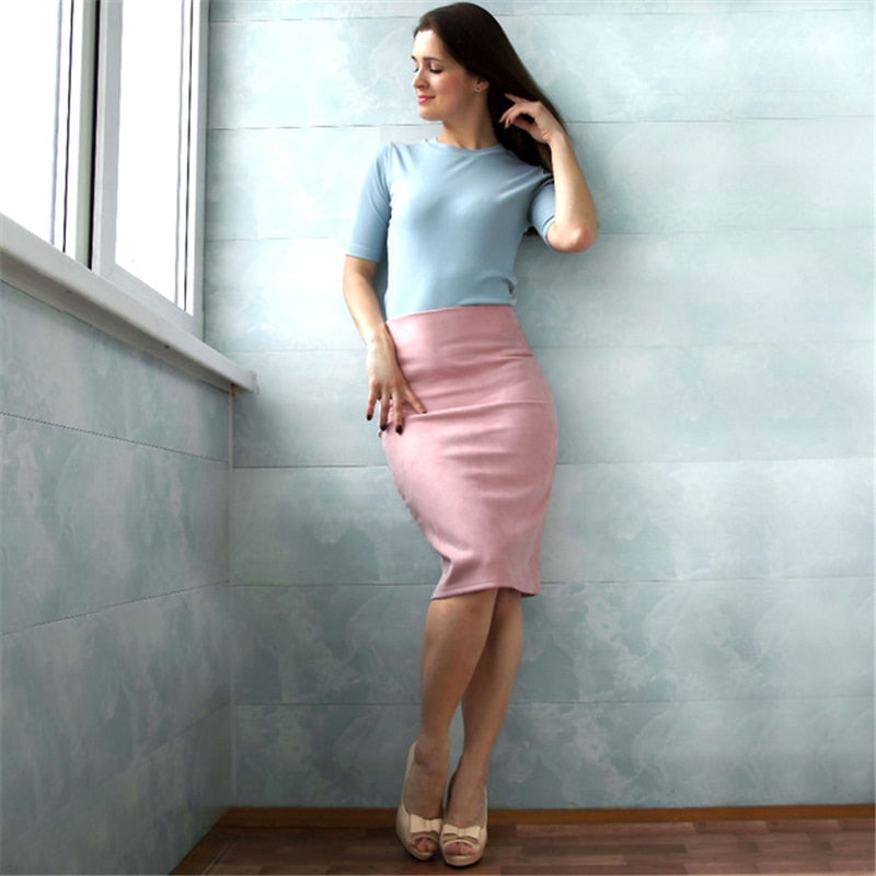 suede midi pencil skirt