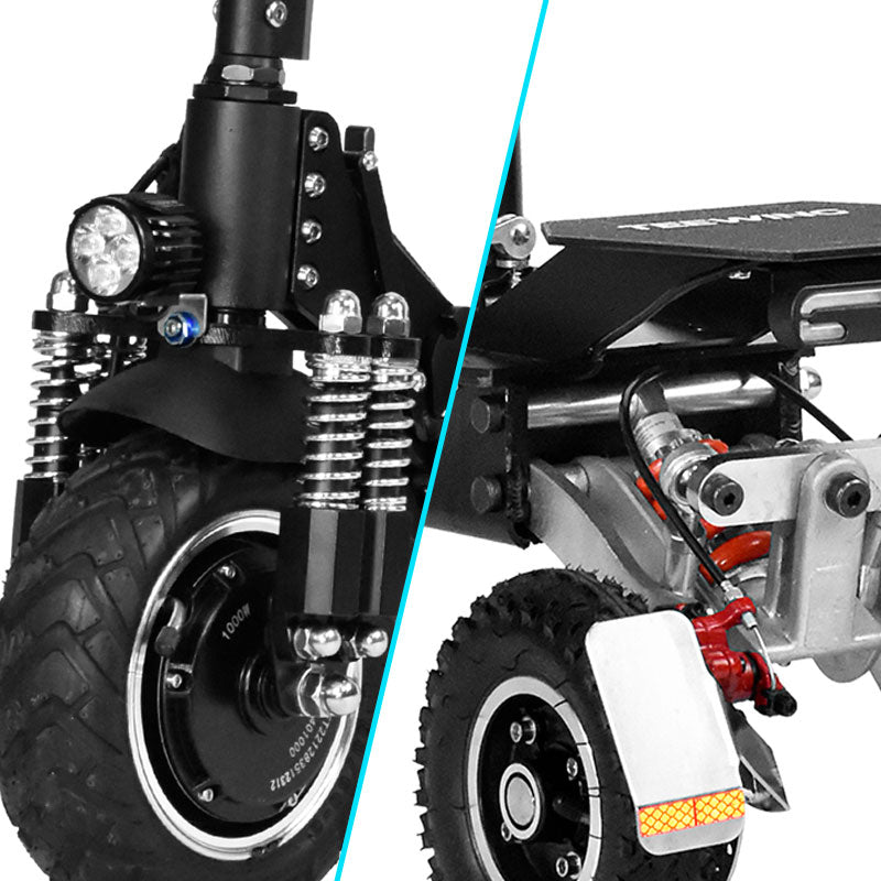 Front and Rear Suspensions of Teewing T3 e 3-wheel scooters