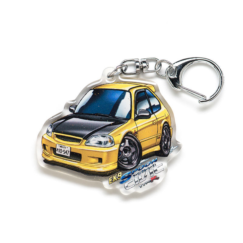 Honda Civic Typer Ek9 Yellow Acrylic Charm Keychain Yanimatorart