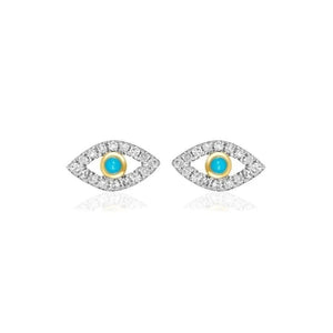 14k Gold Diamond and Turquoise Evil Eye Earrings - ModernTribe