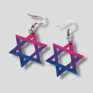 Wooden Bisexual Flag Star of David Earrings - ModernTribe