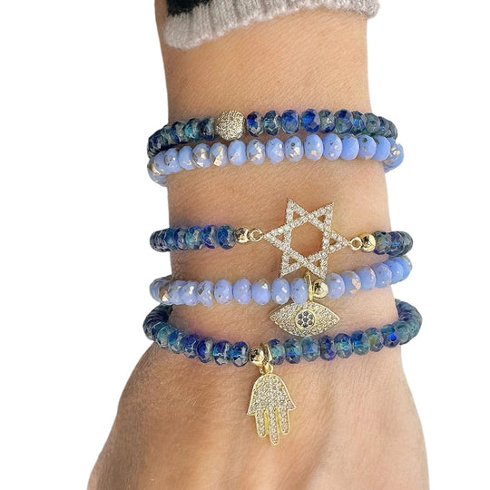 Harper Star of David Protection Stack of Crystal Bracelets - Shades of Blue
