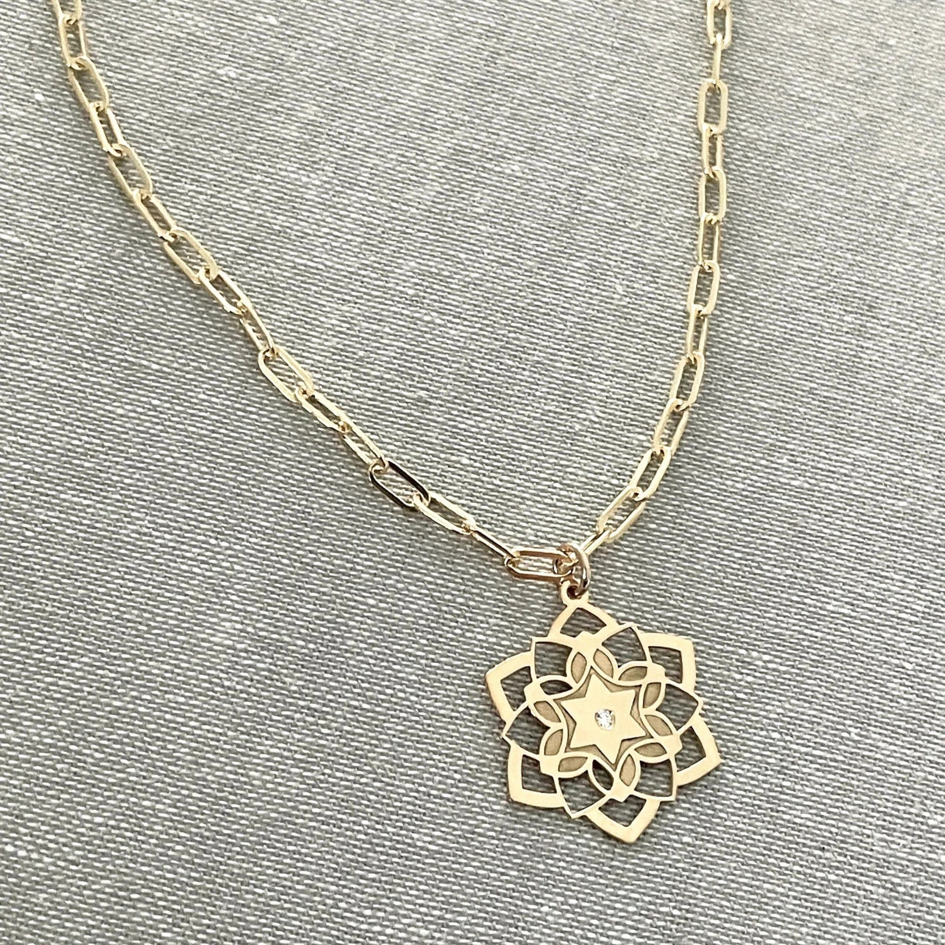 Fortuna Star of David Diamond Paperclip Necklace by Miriam Merenfeld - (Gold-Plated or Sterling Silver)