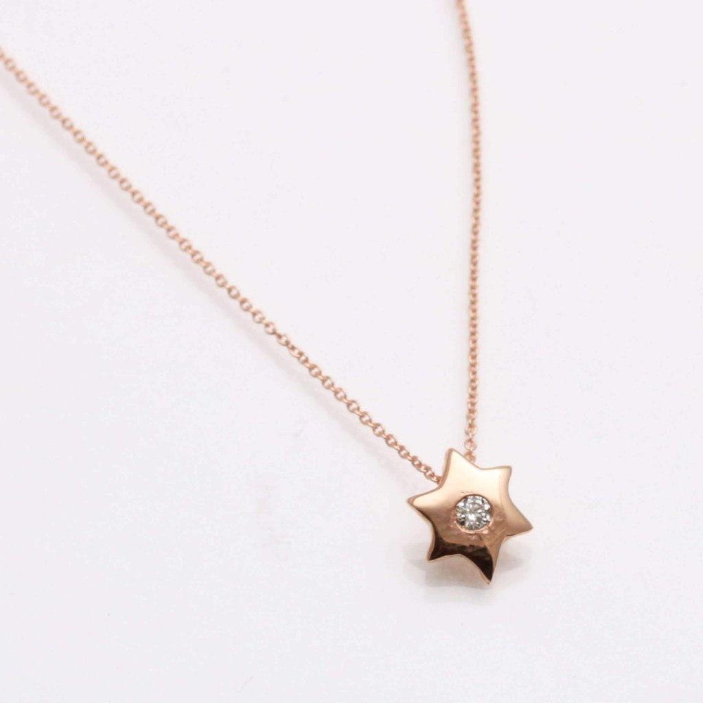 Rose Gold Diamond Star of David Necklace 16 14K Single Cut .10ctw Judaica Faith