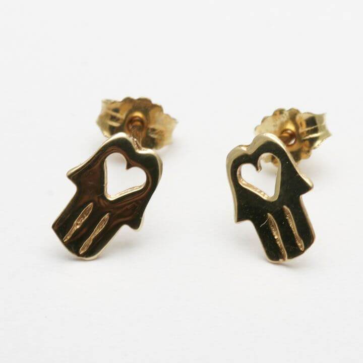 14k Gold Hamsa Heart Earrings - ModernTribe