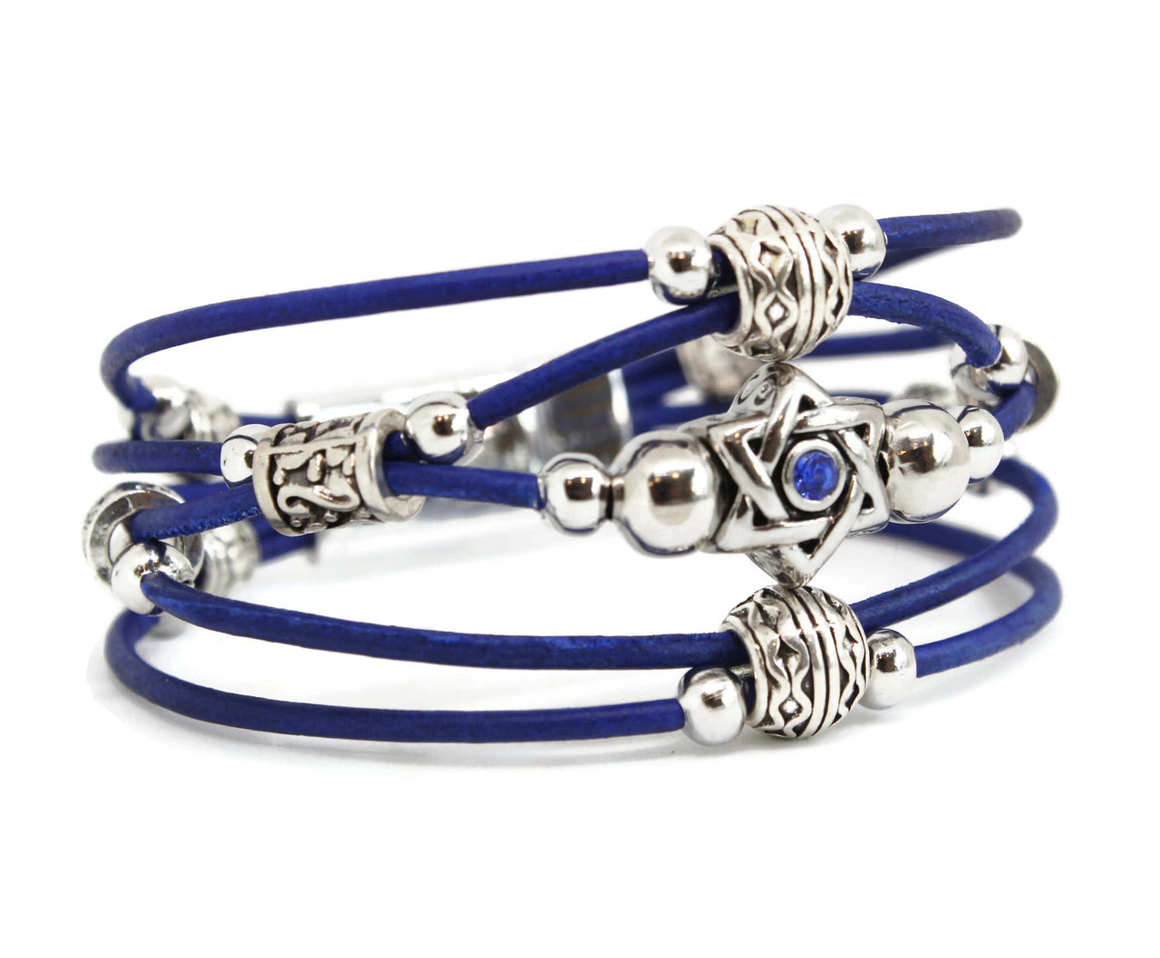 Swarovski Star of David Beaded Leather Bracelet - Blue