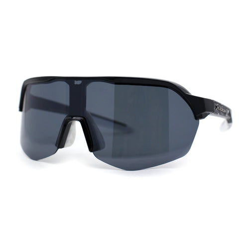 Large Shield Wrap Sunglasses Sports Style Glossy Black Green Mirror 922RV