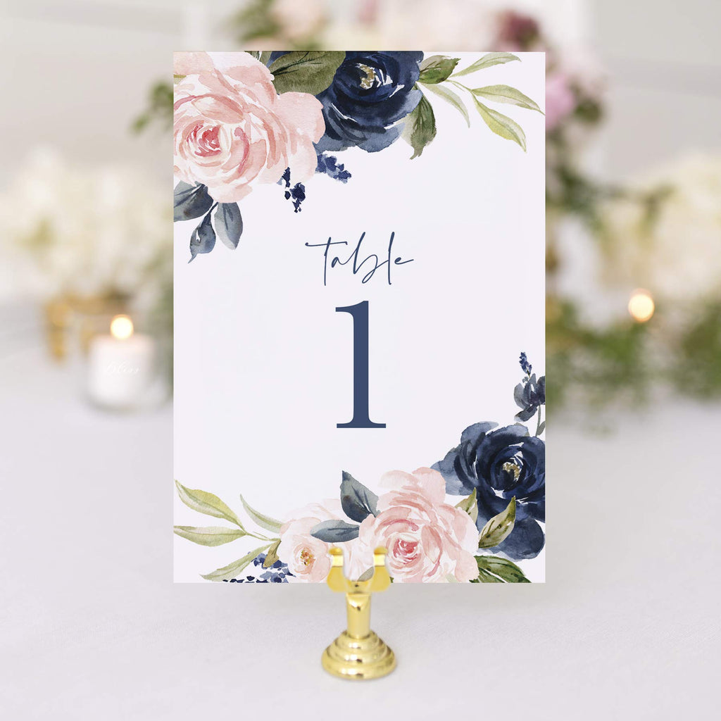 Numbers 1-25 & Head Table Card Table Numbers Double Sided 4x6 Floral Design Table Numbers for Wedding Reception/Party/Event Doris Home Navy Blue and Pink Wedding Table Numbers 
