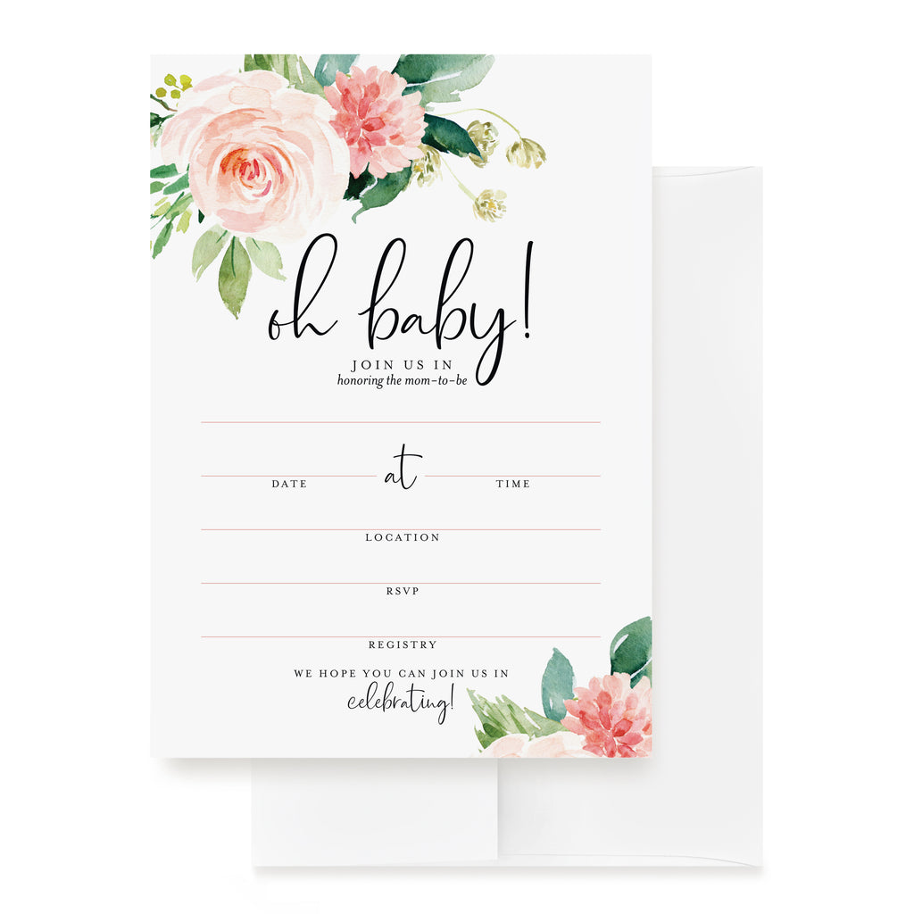 Boho Blush Floral Baby Shower Invitations With Envelopes Bliss Collections