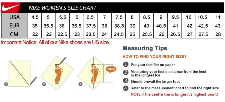 nike shoe size chart women's cm