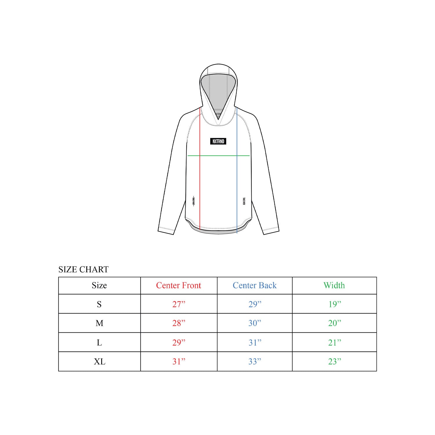 [ HOODED LONG SLEEVE SIZING ] – NXTRND