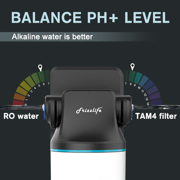 Frizzlife TAM4 Under Sink Inline Water Filter - Alkaline pH+ Remineralization, NSF/ANSI 42 Certified, Adjust Taste & PH, Rest