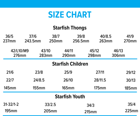 Aussie Soles Size Chart