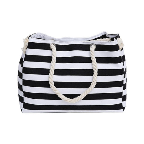 Canvas Rough Twine Striped Beach Bag