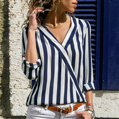 Striped V-neck Long Sleeve Blouse