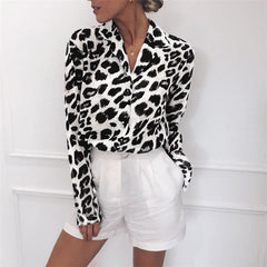 Leopard Print Turn Down Collar Chiffon Blouse