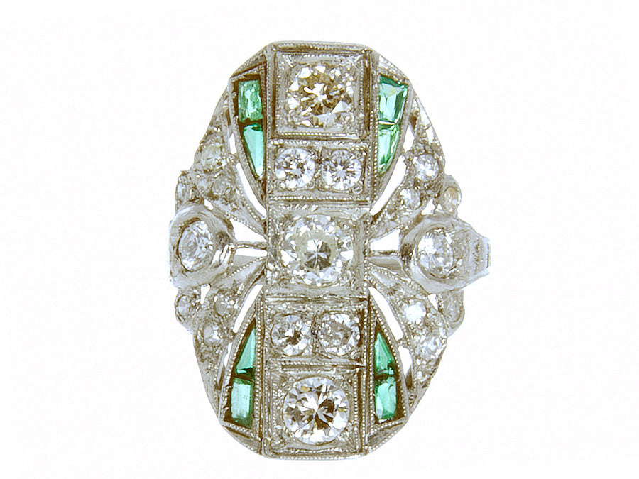 Art Deco Platinum Diamond & Emerald Ring – CPJ