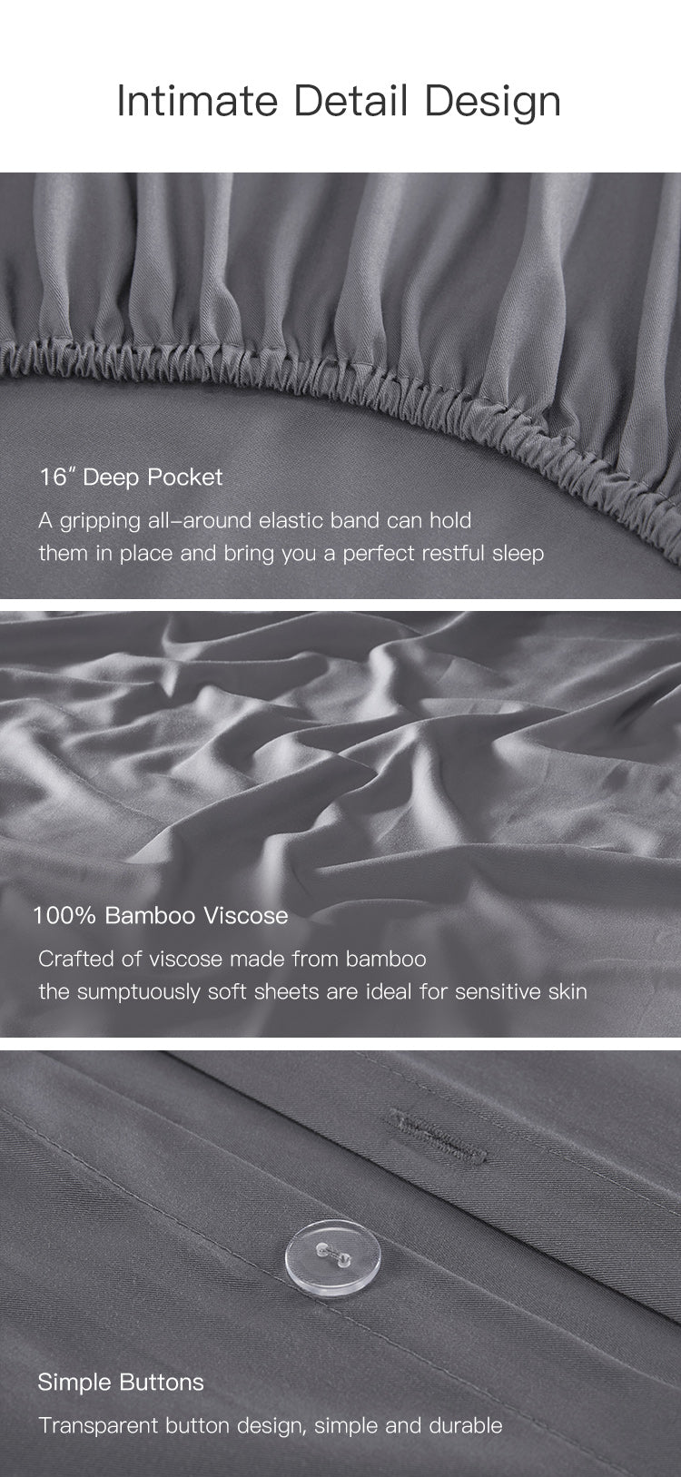 [5-7 Days U.S. Shipping]Natural Bamboo Fiber Bedding Set Four-piece Sheet Cover king Size Grey