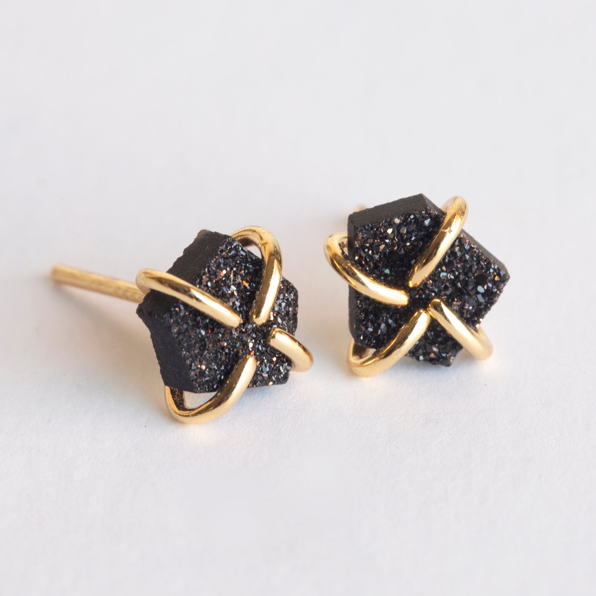 Black Druzy Prong Earrings