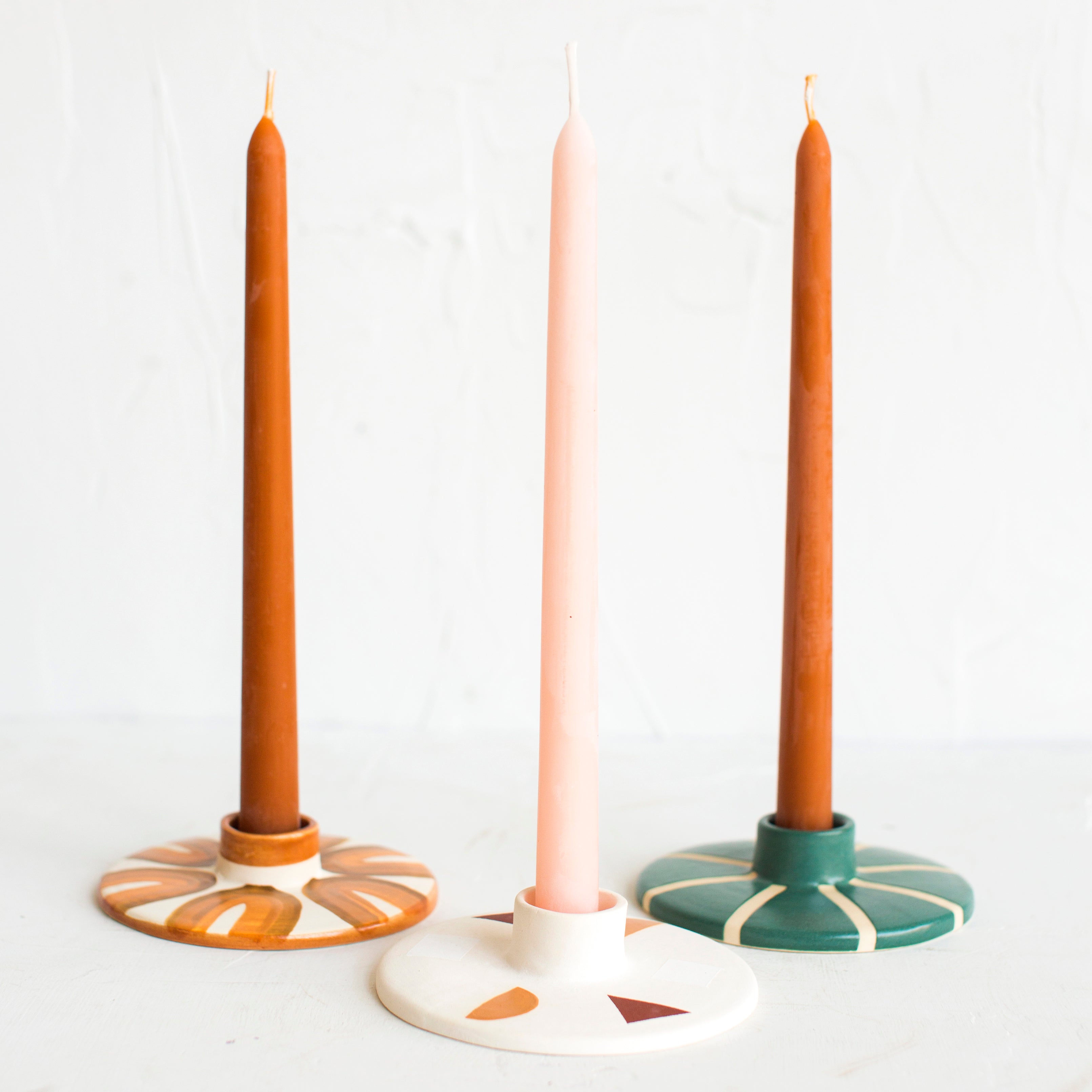 Green Stripe Taper Candle Holder