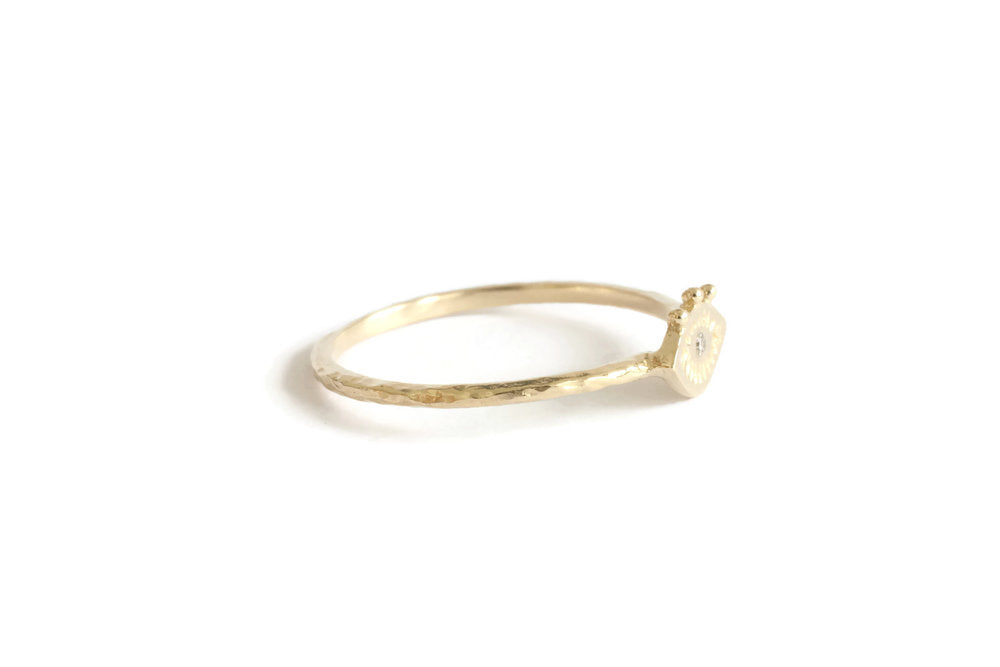 14K Gold Tiny Eye with Diamond Ring