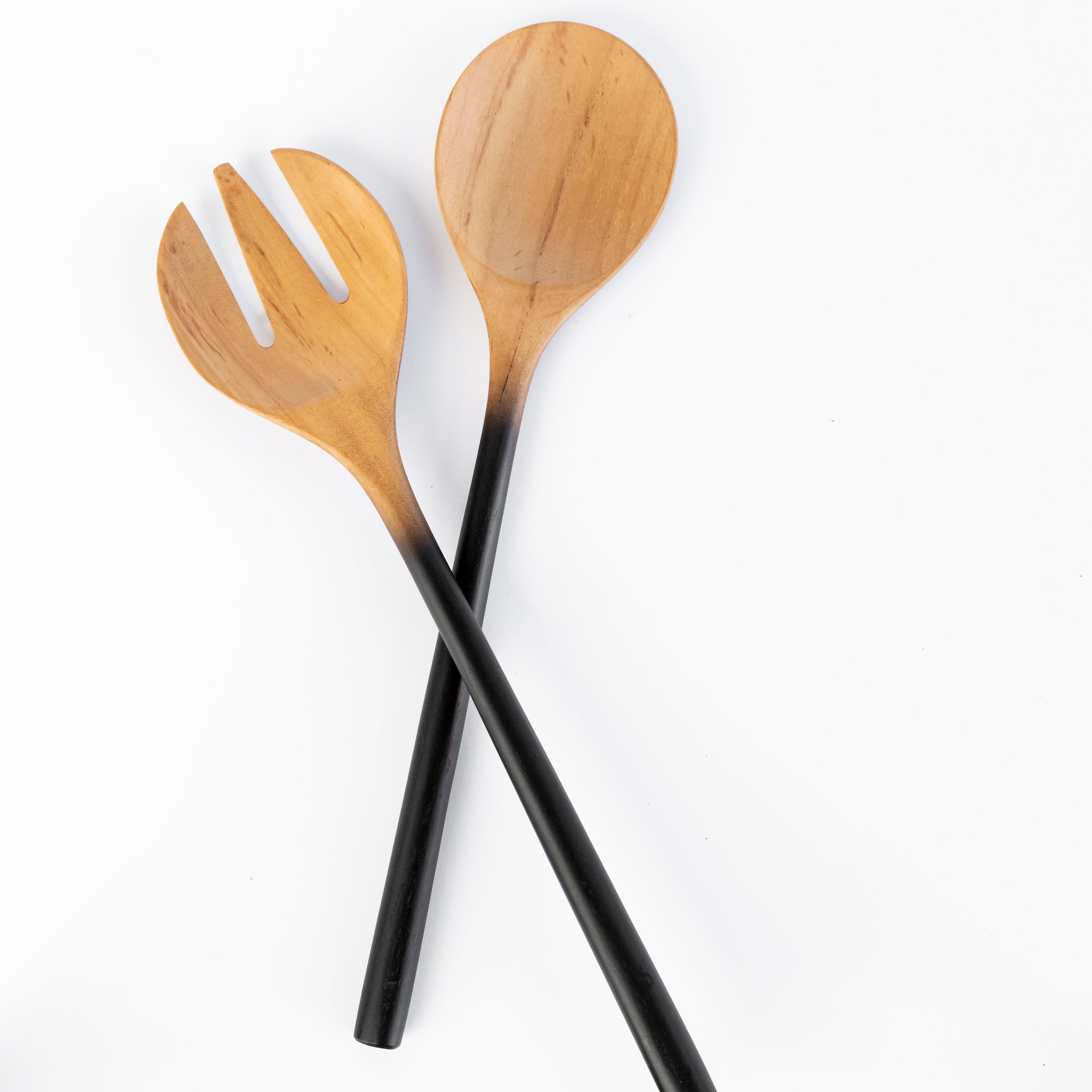 Teak Salad Servers with Black Handles