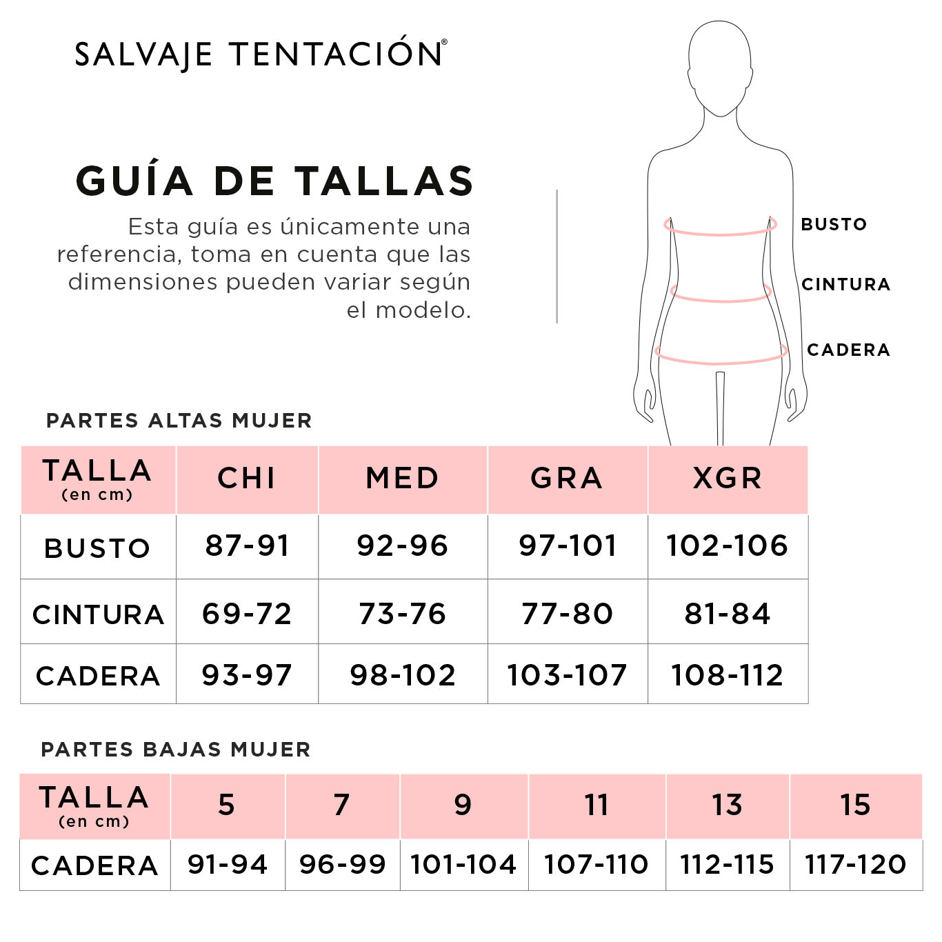 Guia de tallas – SALVAJE TENTACIÓN