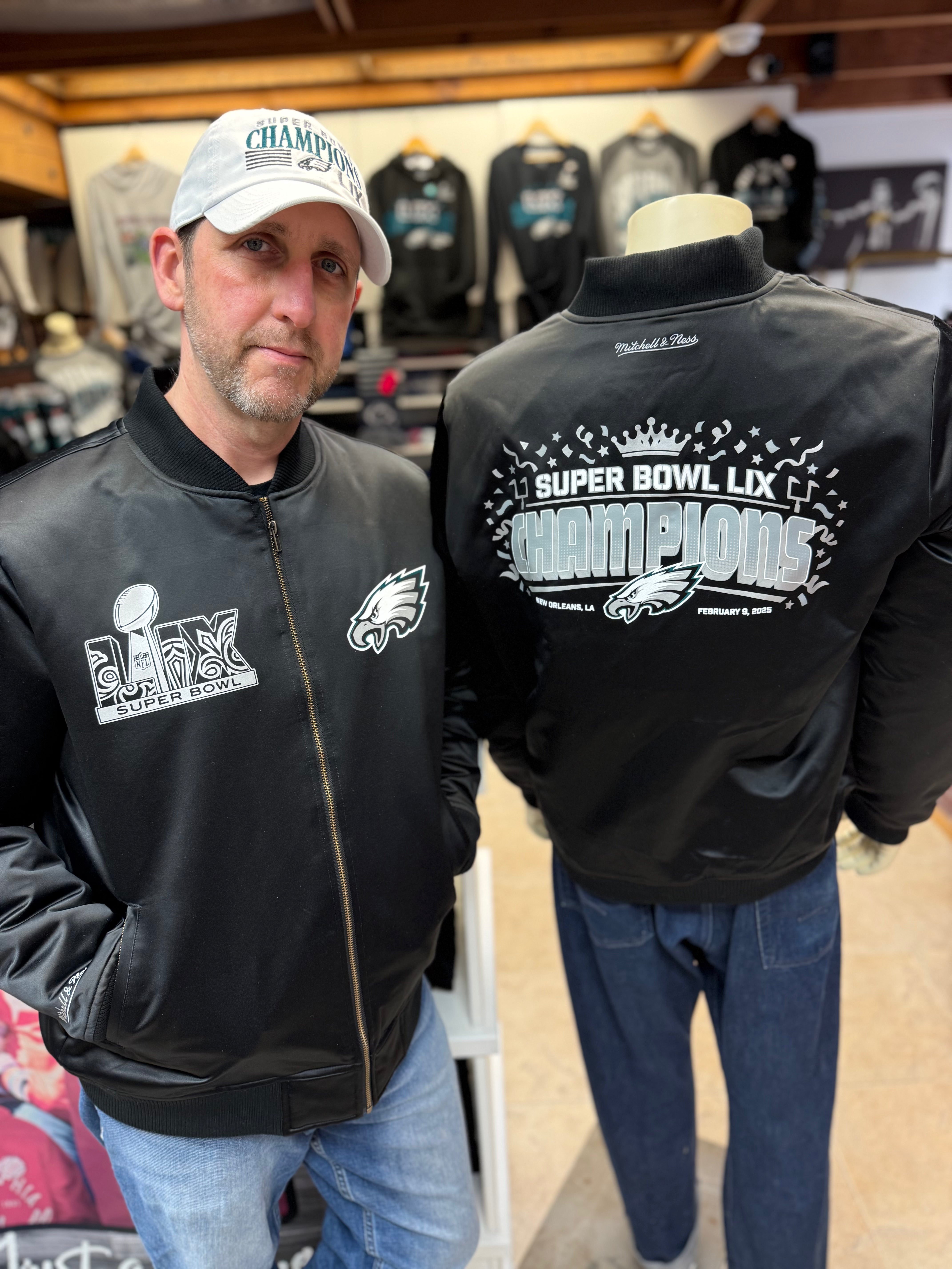 Eagles Black Satin Super Bowl Champions Satin Zip Up Jacket - LIMITED EDITION