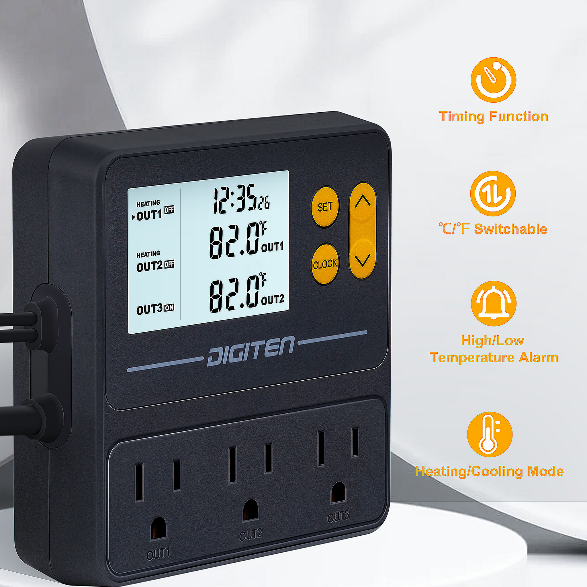DIGITEN Temperature with Reptile Thermostat Timer Day