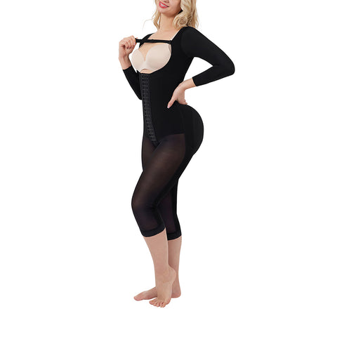 Black butt-lifting and butt-enhancing thigh shapewear with overlapping fabric for ease of use when using the restroom - Iskra from CurvQueen