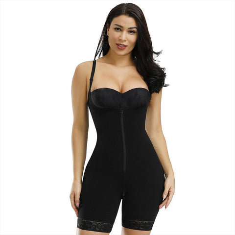 Mariah - with adjustable straps and zipper for convenience. Provides overall shaping and support for midsection, thighs, and hips. Dropping glue design prevents edge rolling for a smooth silhouette.