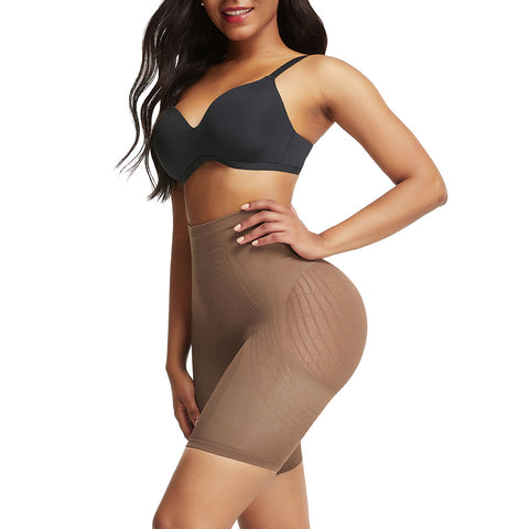 Kim Nude High Waisted Seamless Shapewear with Tummy Control and Butt Lifting Mesh Detail.