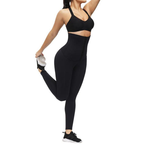 Full-length black thigh shapewear for running, strolling, and yoga with slimming effect and comfortable, breathable materials - Khloe from CurvQueen