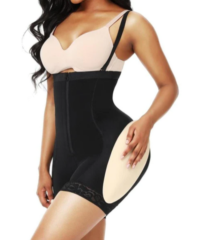 CurvQueen Shakira Corrective Shapewear with Butt and Hip Pads, designed to provide high compression without pinching and a natural-looking enhancement with butt and hip pads, perfect for wearing under dresses or skirts and creating an instantly slimmer-looking silhouette.