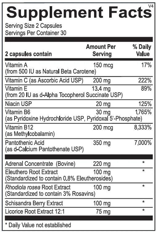 AdrenalCORE Supplement Facts