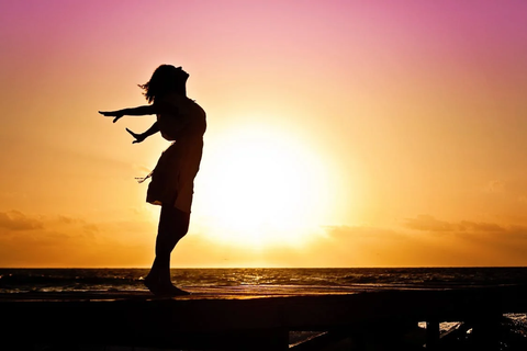 A silhouette of a lady on a beach